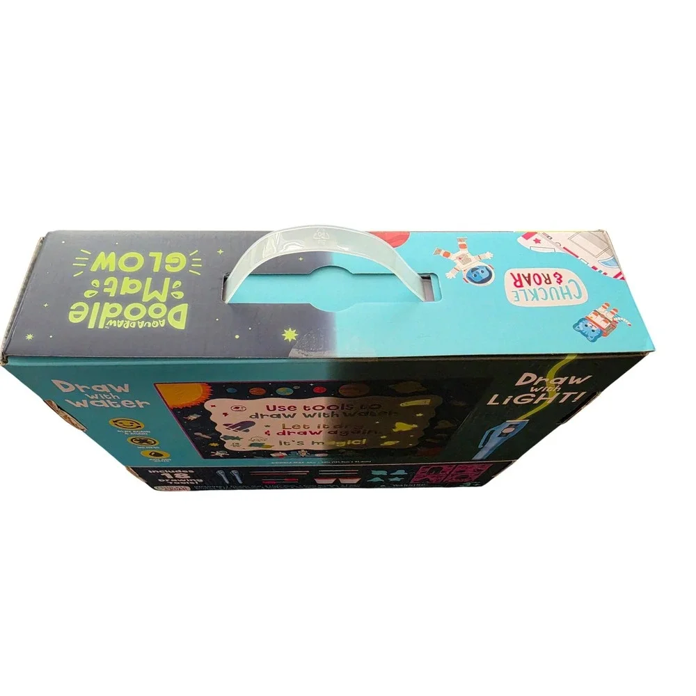 Glow Doodle Mat Jumbo 4x3 Aqua Draw Kids No Mess Drawing Set w/ 18 Tools NEW